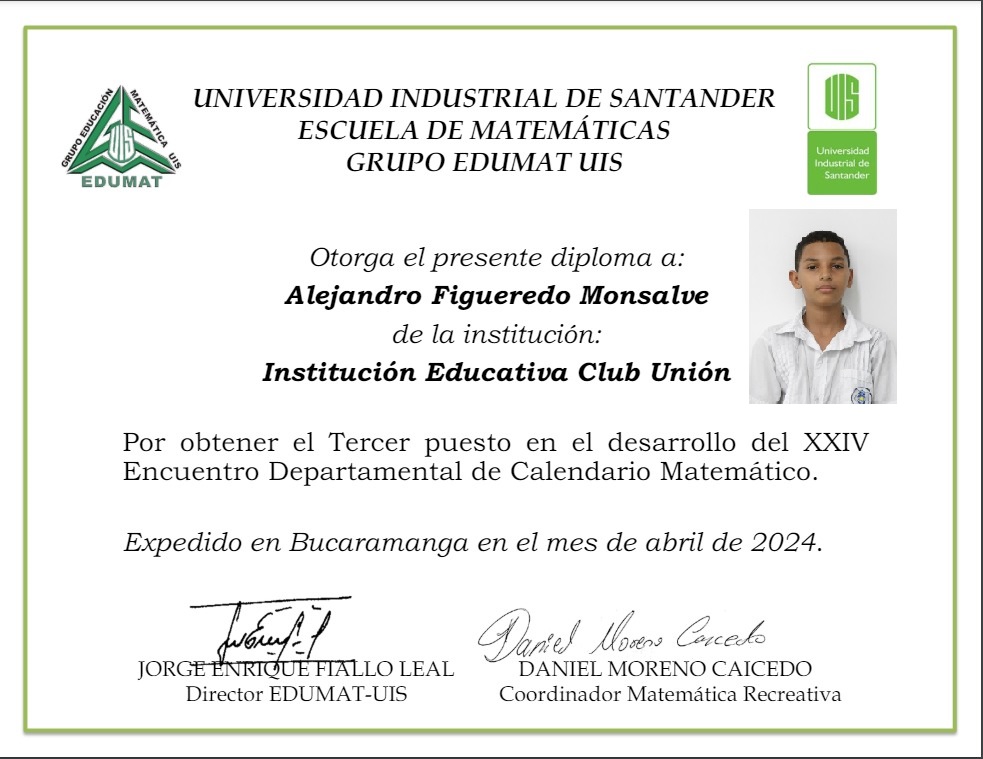 segundo puesto calendario mat